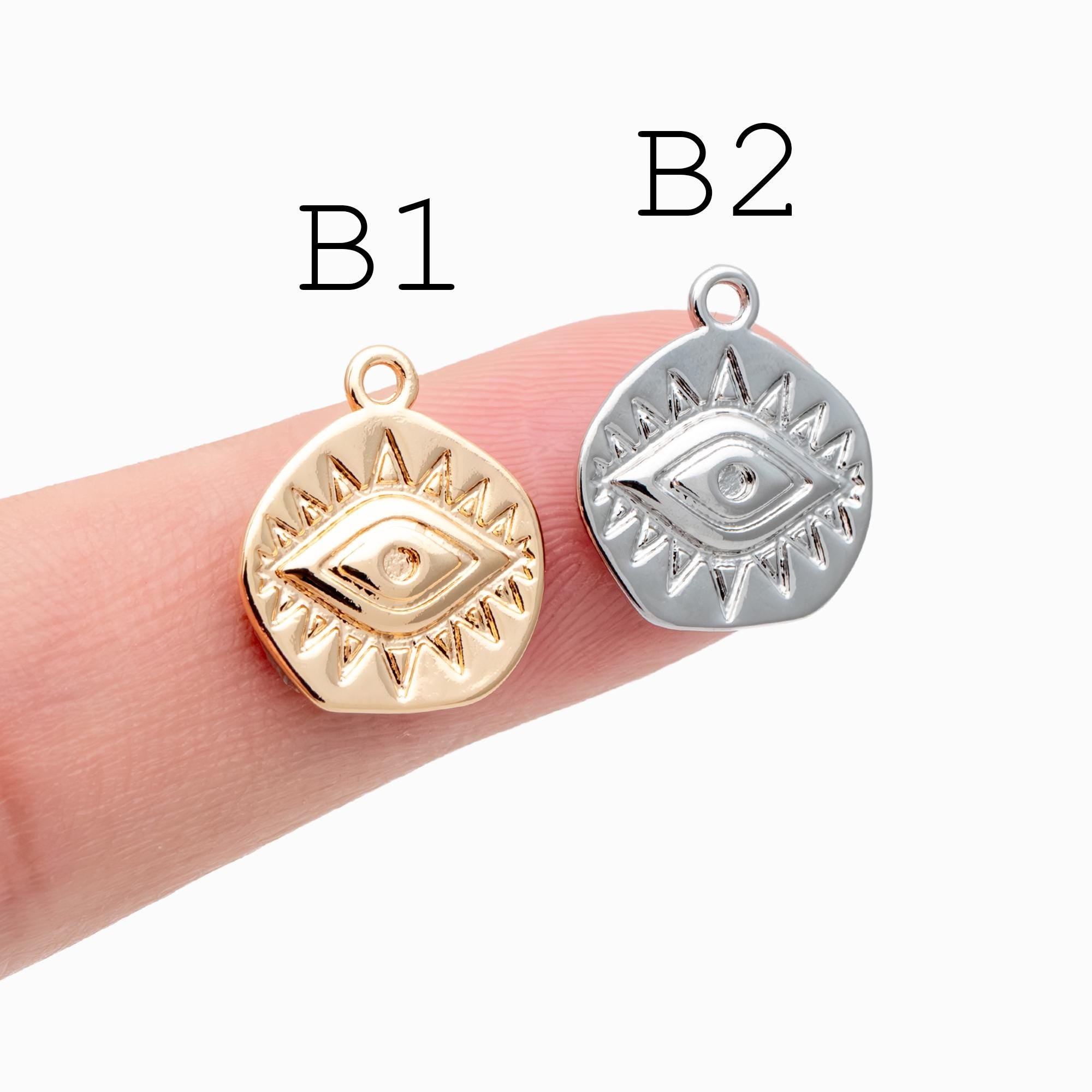 4pcs Gold/ Silver Tone Evil Eye Charms, 18K Gold/ Rhodium plated Brass, Dainty Earring Charms (GB-4085)